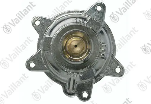 Vaillant Wasserschalter-Oberteil in metallischer Ausführung mit zentraler Öffnung und Montagebohrungen an den Seiten.